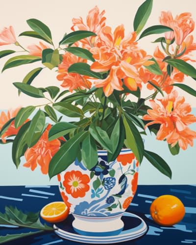 Tucocoo Orange Flowers in a Floral Pot Paint by Numbers Kits 16x20 inch Canvas DIY Oil Painting for Kids, Students, Adults Beginner with Brushes Acrylic Pigment Neo-Pop Style Painting(DIY Frame) - color: Floral Vase 02, size: 16''x20''(DIY Frame)