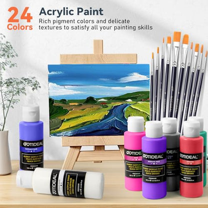 GOTIDEAL Acrylic Paint Set, 24 Colors (100ml, 3.4 oz), with Paint Brushes - color: 24 Colors（100ml）
