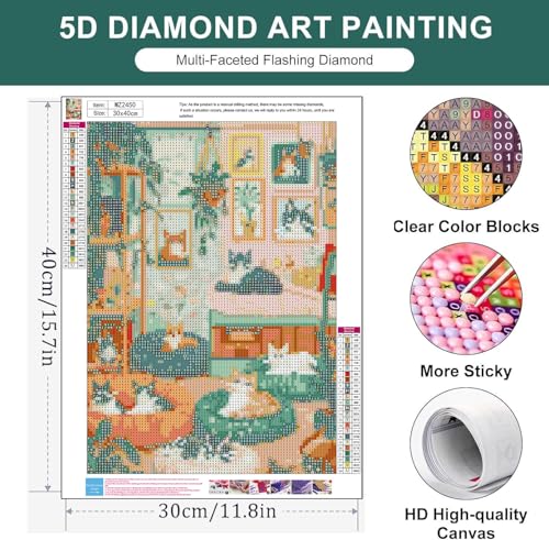Zythron Diamond Art Kits for Adults,Cat Diamond Painting Kits for Beginner - color: Cat-A