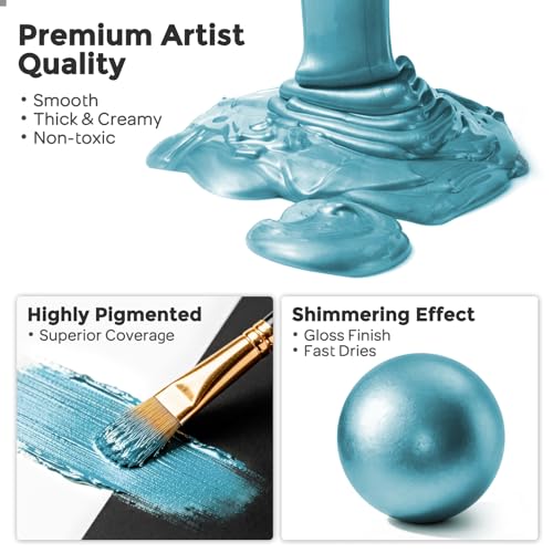 Nicpro Metallic Ice Blue Acrylic Paint, 8.45oz/250ml Large Craft Paints | Pearlescent Non Toxic, Non Fading Paints for Metal, Wood, Clay, Fabric, Canvas, Ceramic, Furniture, Handcrafts, Art Supplies - color: Ice Blue, size: 8.45 Fl Oz (Pack of 1)