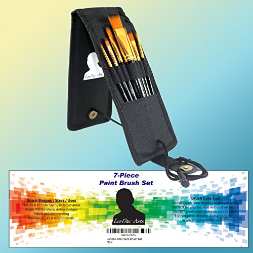 Paint Brush Set, 7 Artist Brushes for Painting with Acrylic, Gouache, Oil and Watercolor. Professional Art Quality on Canvas, Wood, Face and Models. Includes Carrying Case Travel Kit