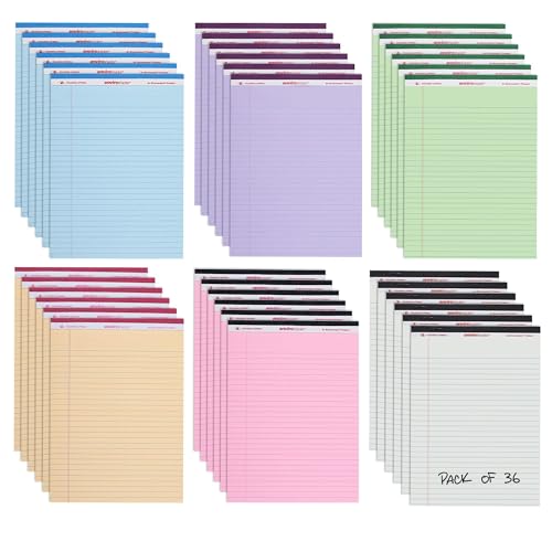 ROARING SPRING Enviroshades Assorted Colored Legal Pads, 36 Pack, Legal Ruled Recycled Writing Note Pads, 8.5" x 11", 50 Sheets, Perforated Paper, Made in USA, Memo Pad For School & Office - color: Assorted, style: 36 Pack
