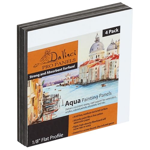 Jerry's Artarama Da Vinci Aqua Pro Panels - 4x4" - Pk of 4-1/8" Thick Rigid Watercolor Board with Acid-Free Surface, Clay-Infused Gesso, Ideal Watercolor Boards for Painting Mixed Media - size: 4x4" - Pk of 4