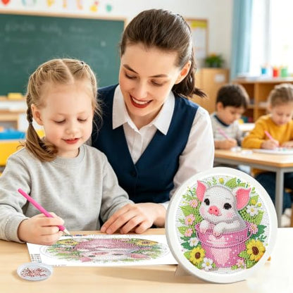 Arttoplus Pig Diamond Art Kits for Kids with Round Frame 8x8 inch - color: CC1125-US