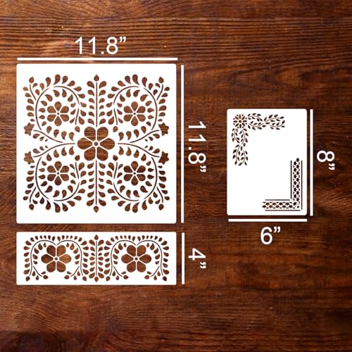 Floral Border Corner Stencils for Crafts Furniture Stencil Reusable Art Paint Stencils for Painting on Wall Stairs Fabric Table Chair Cabinet - style: Furniture