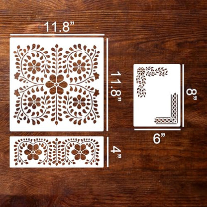 Floral Border Corner Stencils for Crafts Furniture Stencil Reusable Art Paint Stencils for Painting on Wall Stairs Fabric Table Chair Cabinet - style: Furniture