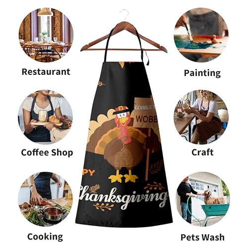 Funny Thanksgiving Aprons for Adults Women Men Cartoon Turkey Apron with Pockets Adjustable Kitchen Chef Apron Black Cooking Apron for Cooking, Barbecue, Crafting, Sewing - color: Turkey-black