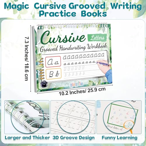 gisgfim Grooved Cursive Handwriting Workbook Magic Reusable Grooved Cursive Handwriting Practice Guided Tracing with Disappearing Ink Pens for Beginners Kids Learning Activities Supplies (Letters) - style: Alphabet