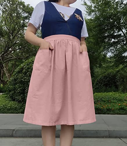 Unisex Chef Aprons White Retro Cotton Maid Short 2 Pockets Waist Waiter Waitress Half Apron - color: Cotton Pink