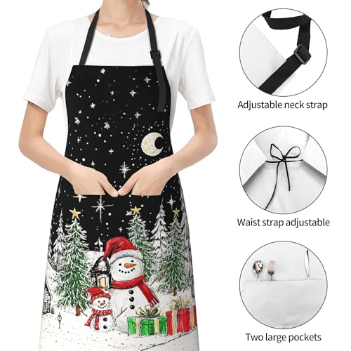 Funny Apron Polyester Grooming Aprons with Pocket for Cooking Kitchen Grilling Adults - color: Funny Snowman Black