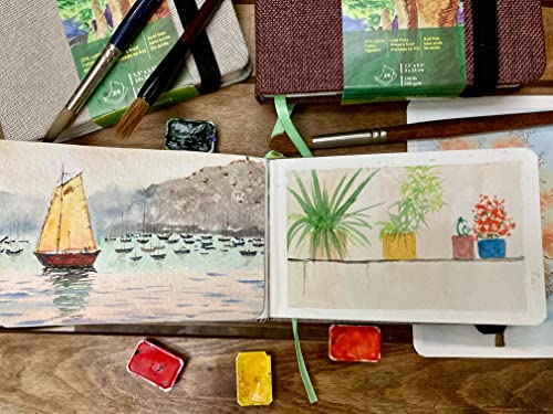 tumuarta Watercolor Journal, 3.5x5.5”, 140 LB, 300 GSM, Cotton Paper, Cold Press, 24 Sheets, 48 Pages, Watercolor Sketchbooks for Use As Travel Notebook Mixed Media Pad On The Go - color: Green