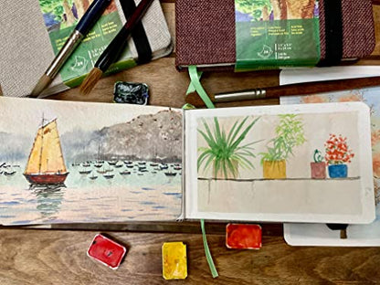tumuarta Watercolor Journal, 3.5x5.5”, 140 LB, 300 GSM, Cotton Paper, Cold Press, 24 Sheets, 48 Pages, Watercolor Sketchbooks for Use As Travel Notebook Mixed Media Pad On The Go - color: Green