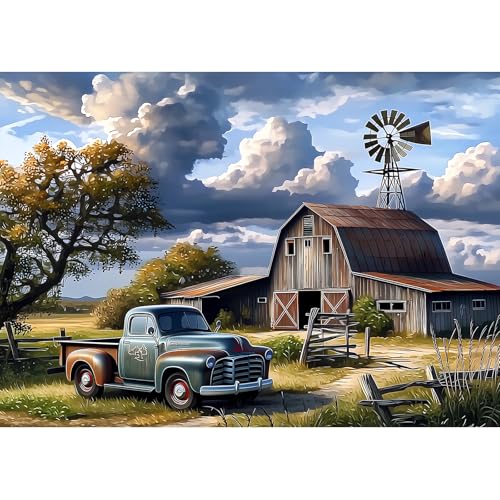 MXJSUA Farm Scene Diamond Art Painting Kits for Adults, Full Drill 5D Round Dots Diamonds Paint Picture for Beginners, Gem Art Painting Craft Kits for Home Decor Gift 16x12 inch - color: Farm Scene