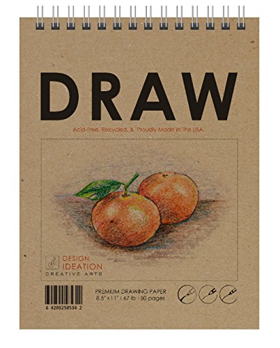 Design Ideation Drawing Book. Heavy paper book style drawing pad for Pencil, Ink, Marker, Charcoal and Watercolor Paints. Great for Art, Design and Education. 8.5" x 11" (1)