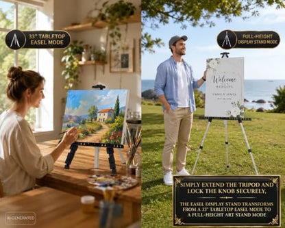 MXG Aluminum Art Easel,Professional Display Easel for Painting & Sign | 17-61 Inch Height Adjustable Tabletop & Floor standing tripod 25lb Capacity for Canvas,Whiteboard,Home & Office,Silver - color: Silver