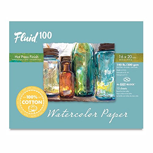Speedball Art Products, 812234, Fluid 100 100% Cotton Artist Watercolor Paper, 16 x 20 inch Block, 140 lb Hot Press - size: 16 x 20