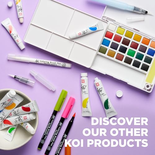 SAKURA Koi Studio Kit, 60 Colors, 2 Water Brushes, 2 Sponges, 2 Palettes