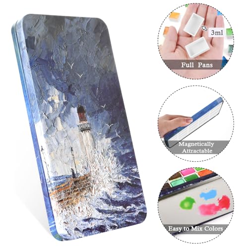 20 Empty Full Pans Watercolor Palette Tins Box with Magnetic Squares - color: Lighthouse, size: 20 Full Pans
