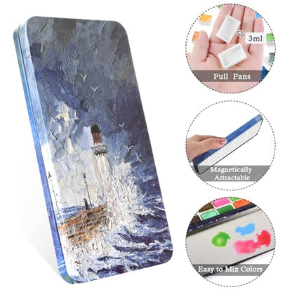 20 Empty Full Pans Watercolor Palette Tins Box with Magnetic Squares - color: Lighthouse, size: 20 Full Pans
