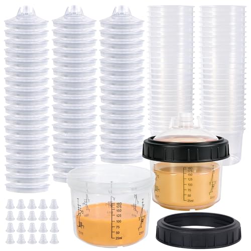 Disposable Paint Gun Cup, HVLP Paint Sprayer Gun Mixing Cups | 6.7 Ounce(200ML) Kit with 50 Cups and Lids System, Suitable for Automotive, Car Painting And Furniture - size: 6.7 ounce