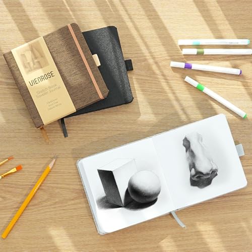 Vienrose 5.5"x5.5" Sketch Books, Linen Cover Sketching Book with Acid-Free Paper, 111lb/180gsm Drawing Pad for Kids, Beginners & Professionals, Art Supplies for Adults & Students(Brown, 60 Sheets) - color: Brown, size: 5.5"x5.5", 60 sheets