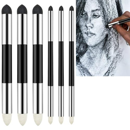 6 Pcs Artist Blending Sponge Pens Double Headed Washable Rubbing Sponge Brush Sketch Wipe Reusable Blending Stump Drawing Art Blenders for Artist Professional Highlight Detail Correcting Tool