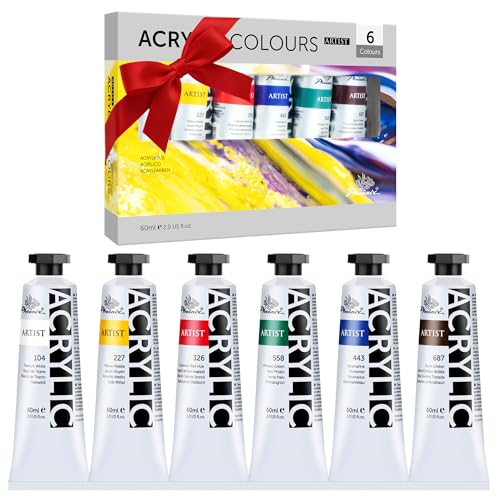 PHOENIX Primay Heavy Body Acrylic Paint, 2 Oz. x 6 Tubes | Slow Drying Speed, Thick Art Paints, For Adults, Artists, Professionals - color: 6 x 2 Fl Oz