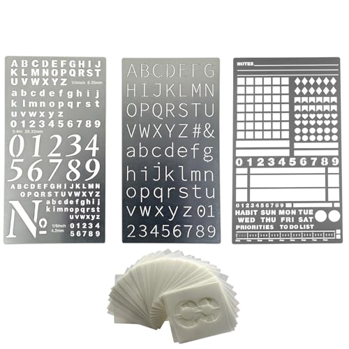 3 Pcs Metal Planner Stencil Journal Stencil, Rustproof Engraving Stencils with 36 Pcs Letter Stencils and Numbers for Journaling, Bookmarks, Rulers, Planners, Scrapbooks