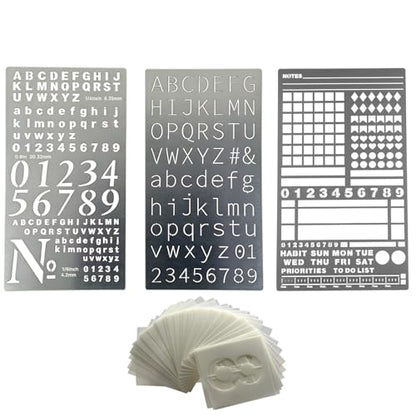 3 Pcs Metal Planner Stencil Journal Stencil, Rustproof Engraving Stencils with 36 Pcs Letter Stencils and Numbers for Journaling, Bookmarks, Rulers, Planners, Scrapbooks