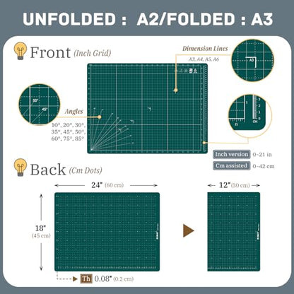 iMAT Flip Cutting Mat Note A2, Foldable, Double-Sided, Hunter Green - color: Hunter Green