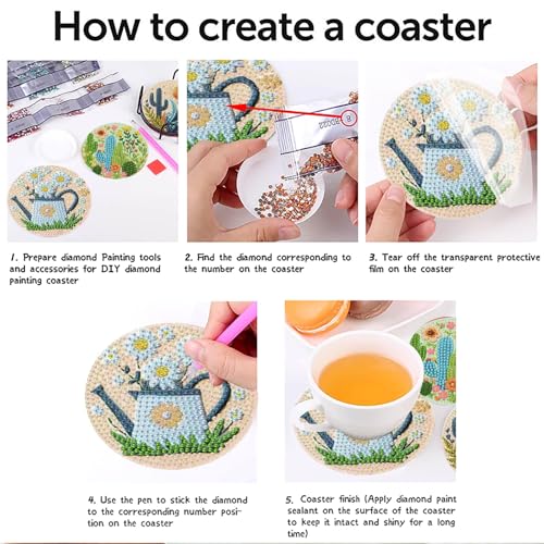 gganmtere 8P Potted Plants Diamond Painting Coasters Kits Set,Houseplant Diamond Art Coasters with Holder,5D DIY Full Drill Adult Diamond Dot Gift - color: Jxbd96