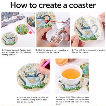 gganmtere 8P Potted Plants Diamond Painting Coasters Kits Set,Houseplant Diamond Art Coasters with Holder,5D DIY Full Drill Adult Diamond Dot Gift - color: Jxbd96