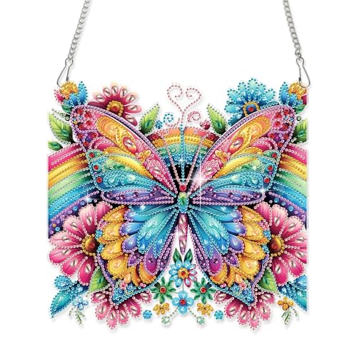 AiYuanzsh Oversized Diamond Art Suncatcher Kit Rainbow Butterfly Flowers, Colorful Special Shaped Diamond Painting Hanging Ornament for Adults, DIY 5D Crystal Diamond Art Pendant Decoration - color: Butterfly