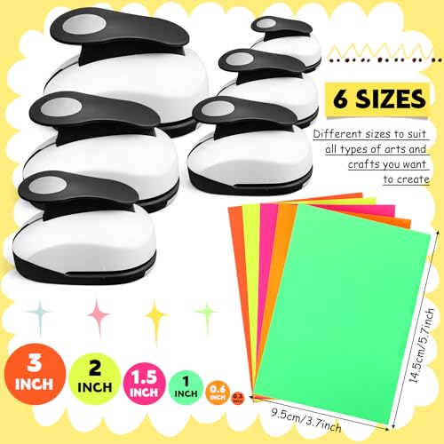 CHENGU 6 Pcs Circle Punch Set 3in/2in/1.5in/1in/0.6in/0.3in Scrapbook Hole Punchers Crafting with 10 Sticker Paper Round Cutter Scrapbook for Office Supplies DIY Albums Photos(Black) - color: Black, style: Circle