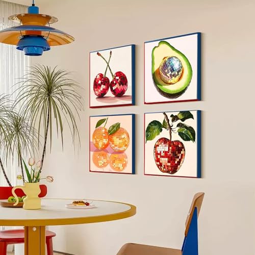 AIBOERL 4 Pack Diamond Art Kits for Adults,Fruits Diamond Painting | Round Drill Disco Fruits Diamond Painting for Beginners DIY Rhinestone 5D Diamond dots(Gemstone Craft)Wall Art Gift 12x16IN - color: DP03583