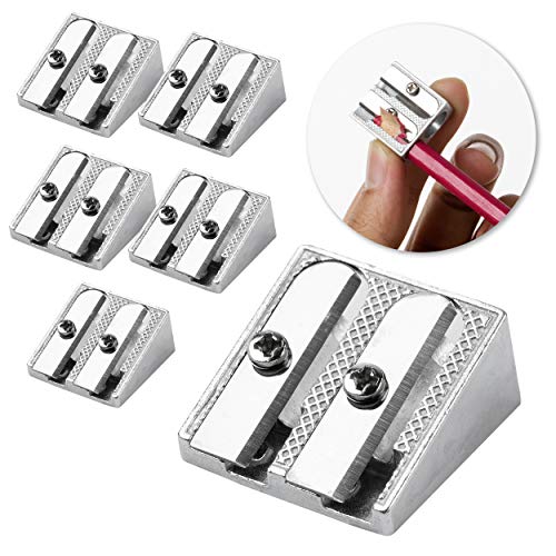 Mr. Pen- Handheld Metal Pencil Sharpener, 6 Pack | 2-Hole Dual Size (Standard & Jumbo), Metal Manual Pencil Sharpeners for Graphite & Colored Pencils, School, Office - color: Steel, size: 6 Pack