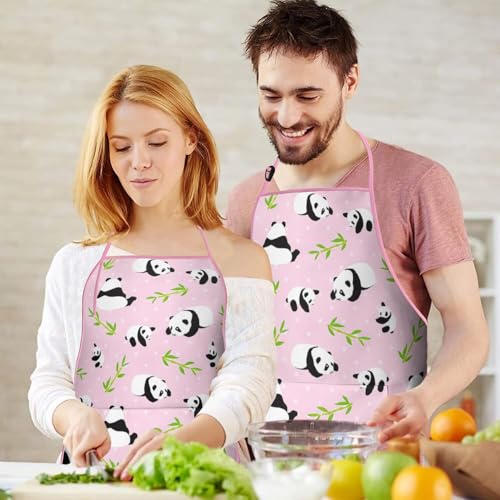 Apron with 2 Pockets,Kitchen Chef Artist Aprons for Cooking Gardening Baking Painting, Waterproof Apron 33" x 27" - color: Panda