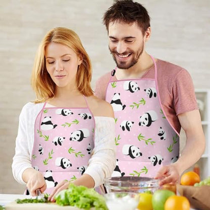 Apron with 2 Pockets,Kitchen Chef Artist Aprons for Cooking Gardening Baking Painting, Waterproof Apron 33" x 27" - color: Panda
