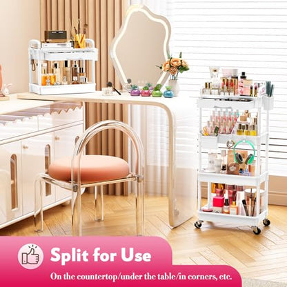 SUNALLY Makeup Cart Organizer with Drawer,4 Tier Rolling Makeup Cart, White - color: White, size: 4 Tier