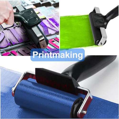 4 Inch Professional Rubber Roller with Comfort Grip Handle - Stainless Steel Core Printmaking Tool for Art Printing, Craft Creation, Gluing, Floor Installation & Marine Applications