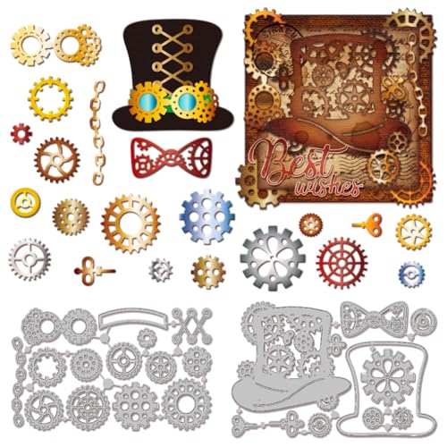 GLOBLELAND Steampunk Gear Hat Cutting Dies for Card Making Steampunk Bow Die Cuts Steampunk Chian Cutting Dies Templates for Scrapbooking Journal Embossing Paper Craft Decor - color: Steampunk Hat