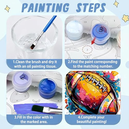 XTCIXAL Paint by Numbers Kit for Kids with Frame, Football, 8X8 inch - color: 03-Football