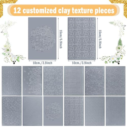 DoubleFill 12 Pcs Polymer Clay Texture Sheets Mat Works with Polymer Clay Cutter Embossin Roller DIY Tools for Pottery Earrings Jewelry Making - style: Classic
