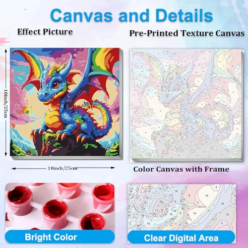 Artunion Framed Paint by Numbers Kit for Adults Beginners & Kids Ages 8-12,Dragon with Rainbow Paint by Number with Frame,Dragon Paint by Numbers Kit on Canvas 10 * 10 Inch Without Easel - color: ZXT-269-F