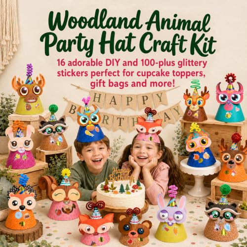 Glittery Garden Woodland Themed Christmas Party Hats Making Kit c/w Chenille Stems & Stickers. Group Activities, DIY Art Craft Home Project. Birthday, Easter & Fiesta Decoration for Kid - color: Multicolor 16 hats