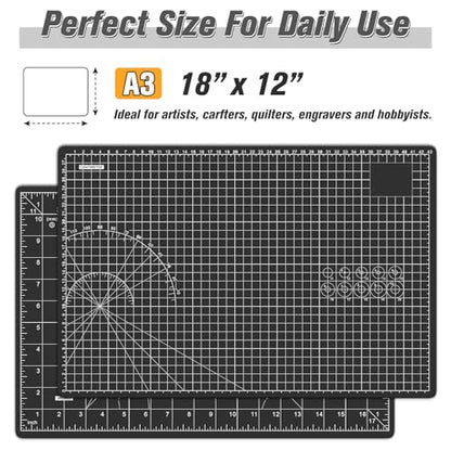 DIYSELF 12in×18in Self Healing Cutting Mat, A3 Fabric Craft Mat - color: Black, size: 18"L x 12"W