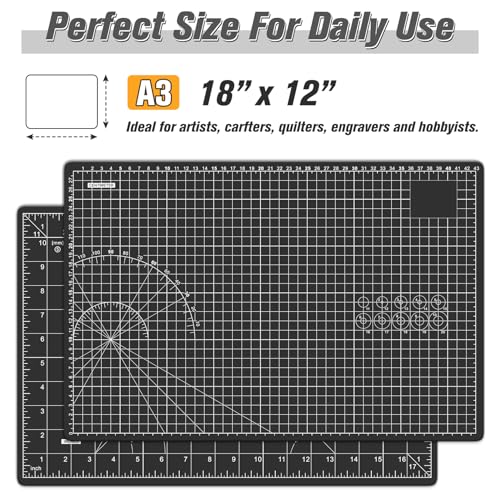 DIYSELF 12in×18in Self Healing Cutting Mat, A3 Fabric Craft Mat - color: Black, size: 18"L x 12"W