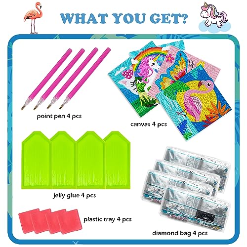 Labeol Diamond Art Kits for Kids Crafts for Girls Ages 6-8-10-12 Easy to DIY Creative Diamond Art Sticker Craft by Numbers Kits for Kids and Adult Beginners (4 Pack Cute) - style: 4 pack Cute