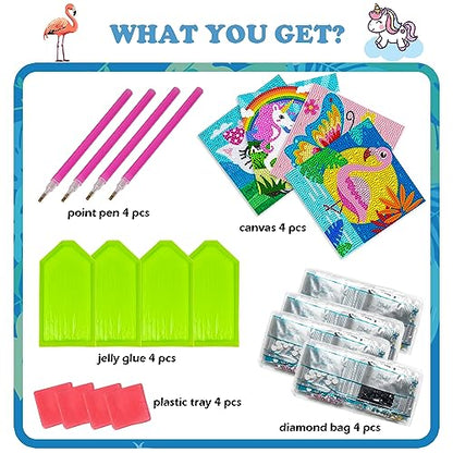Labeol Diamond Art Kits for Kids Crafts for Girls Ages 6-8-10-12 Easy to DIY Creative Diamond Art Sticker Craft by Numbers Kits for Kids and Adult Beginners (4 Pack Cute) - style: 4 pack Cute