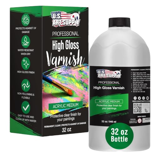 U.S. Art Supply 32 oz High Gloss Varnish for Acrylic Paintings - Clear Protective Finish with UV Protection - size: 32-ounces